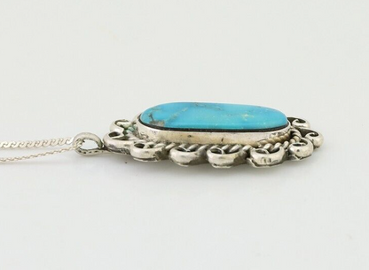 Navajo Necklace Pendant 925 Silver Turquoise Artist Signed JH C.80's