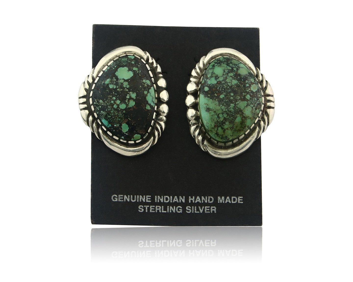 Navajo Earrings Sterling Silver Natural Turquoise Vintage Signed E Jackson