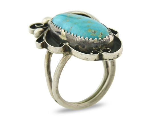 Vintage Navajo Ring Sterling Silver Authentic Turquoise Handmade Size 5.5