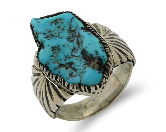 Mens Navajo Ring 925 Silver Sleeping Beauty Turquoise Artist Signed DK C.80's