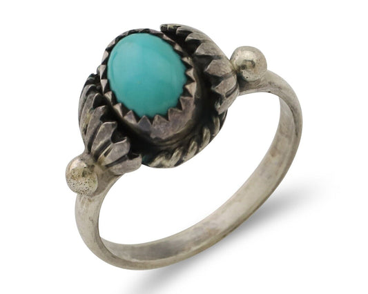 Navajo Ring 925 Silver Kingman Turquoise Native American Artist Made In 1985