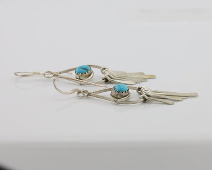 Navajo Dangle Earrings 925 Silver Natural Turquoise Artist Signed JB C.80's