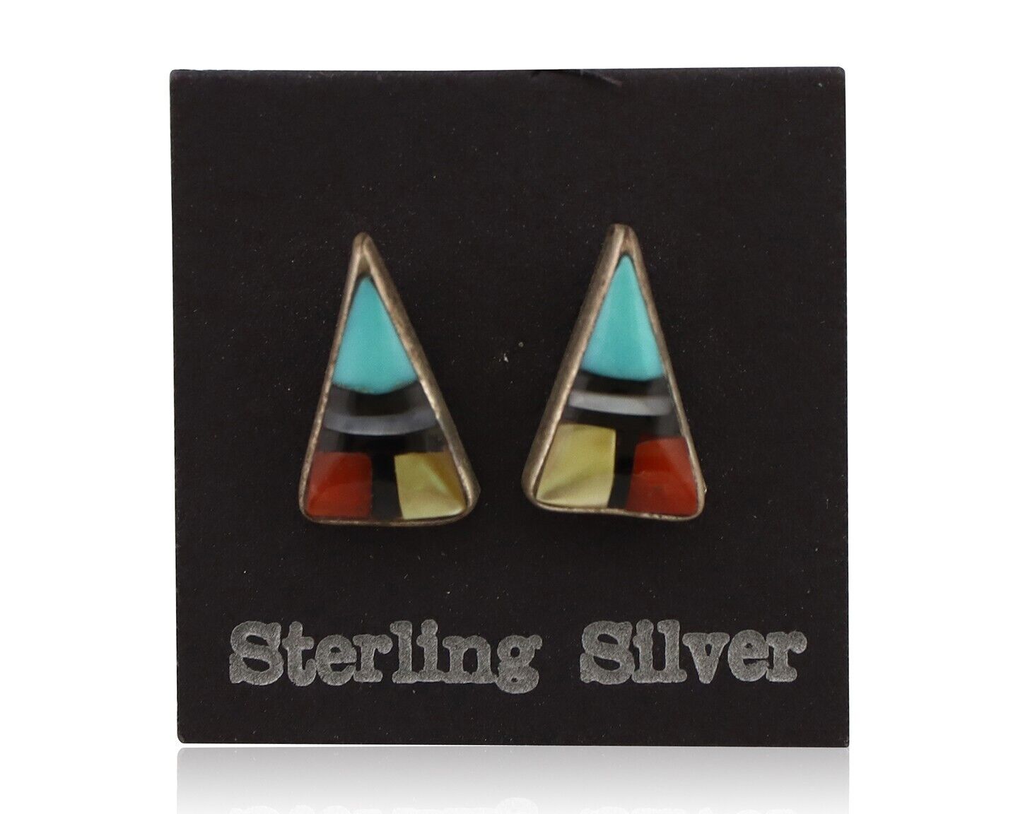 Zuni Earrings 925 Silver Natural Gemstones & Turquoise Native Artist C.80's