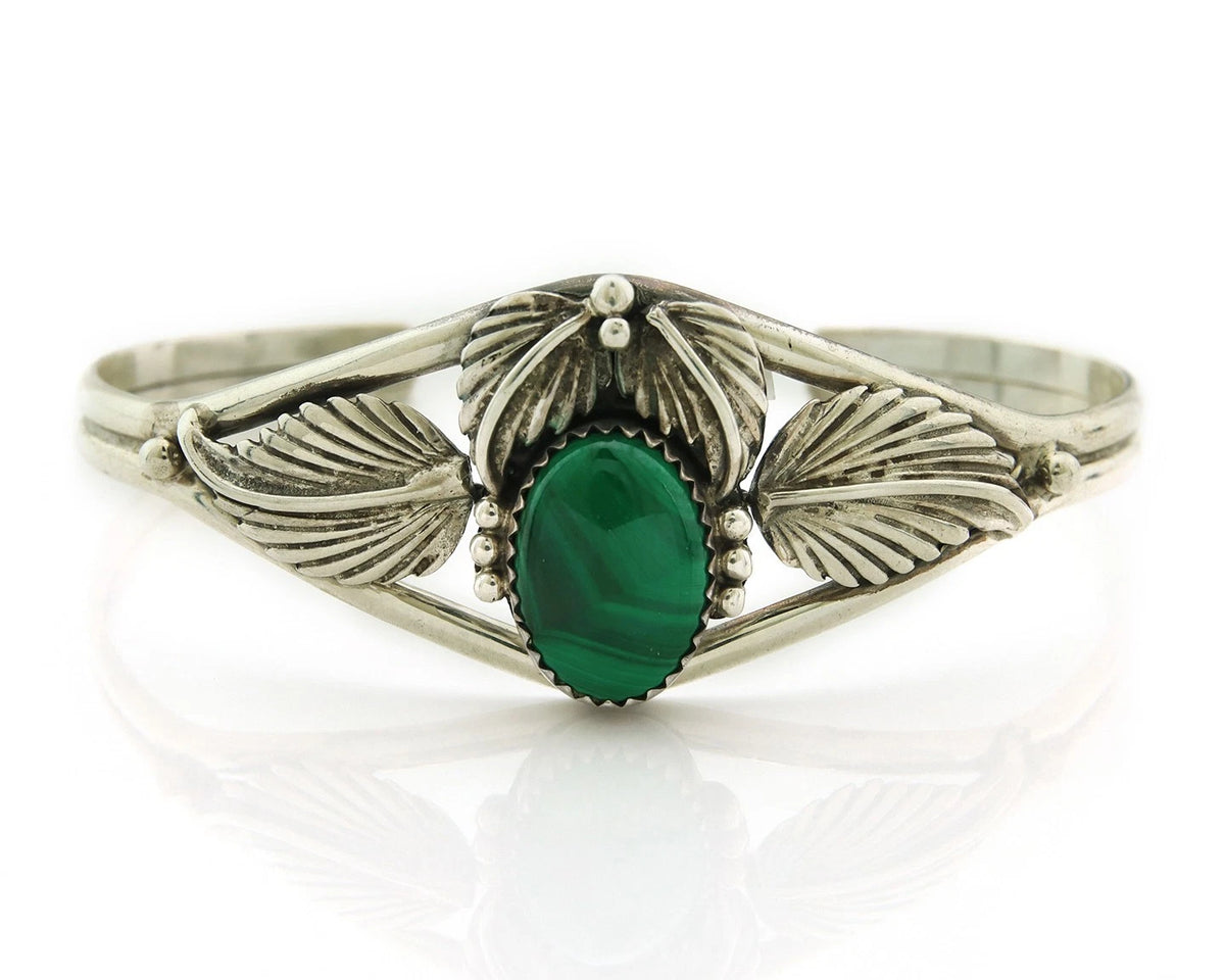 Navajo Cuff Bracelet 925 Sterling Silver Malachite Vintage Signed SN
