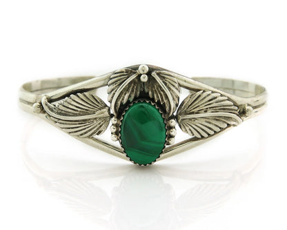 Navajo Cuff Bracelet 925 Sterling Silver Malachite Vintage Signed SN