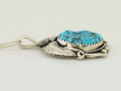 Navajo Necklace 925 Silver Sleeping Beauty Turquoise Signed Justin Morris C.90's