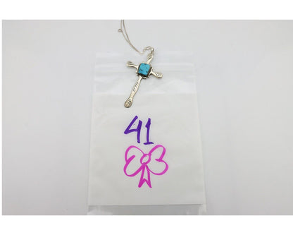 Zuni Cross Pendant .925 Silver SB Turquoise Artist Signed L C.80's