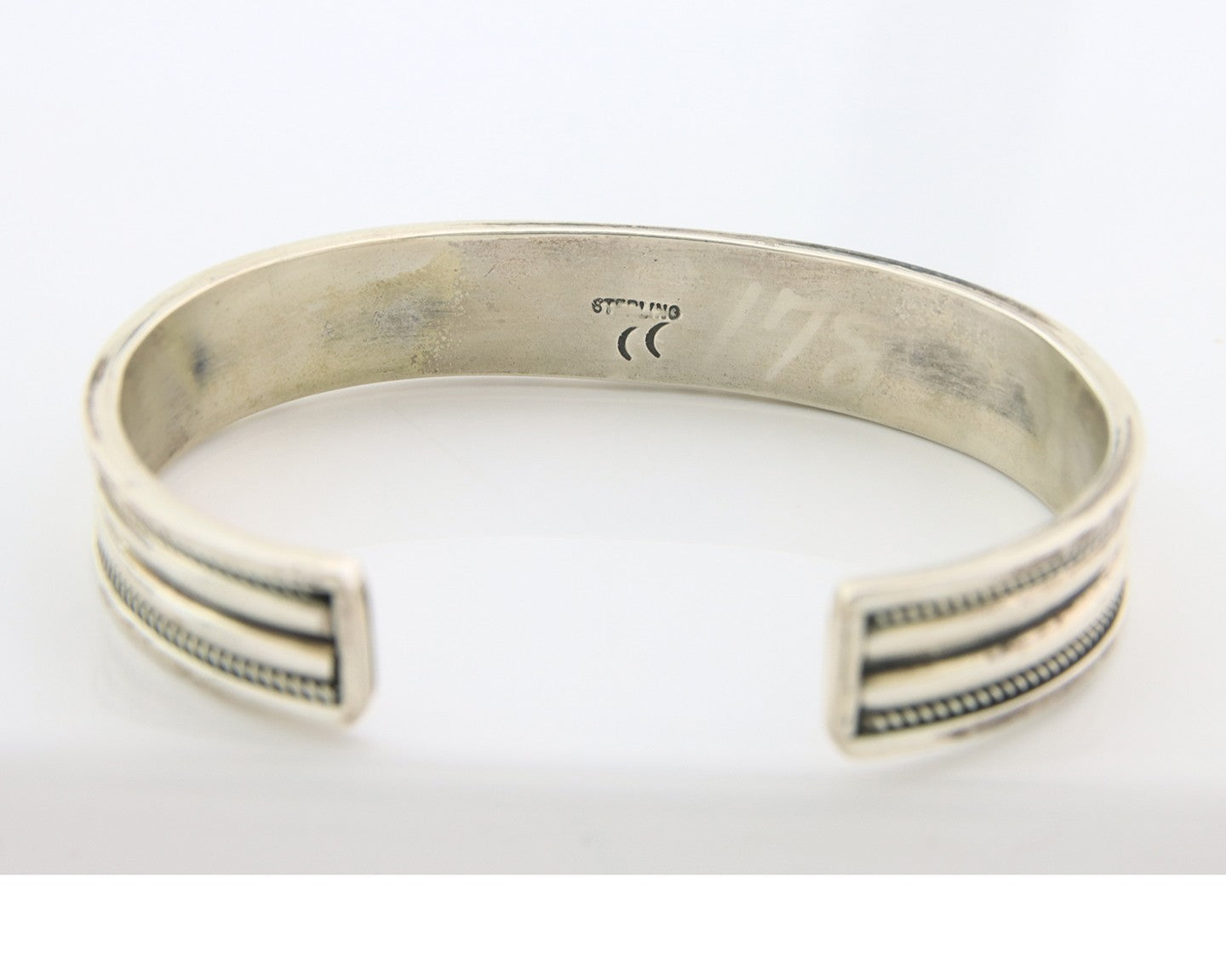 Navajo Cuff Bracelet Sterling Silver Natural Malachite Vintage Signed CC?