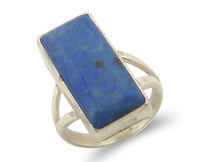 Navajo Ring 925 Sterling Lapis Handmade Native Artist C.80's Size 7.0