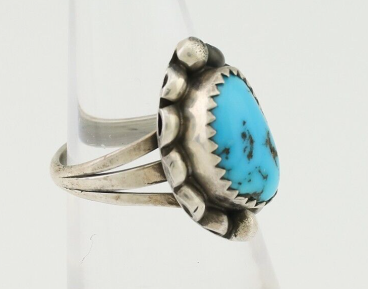 Navajo Ring 925 Silver Sleeping Beauty Turquoise Artist Signed SC C.80's