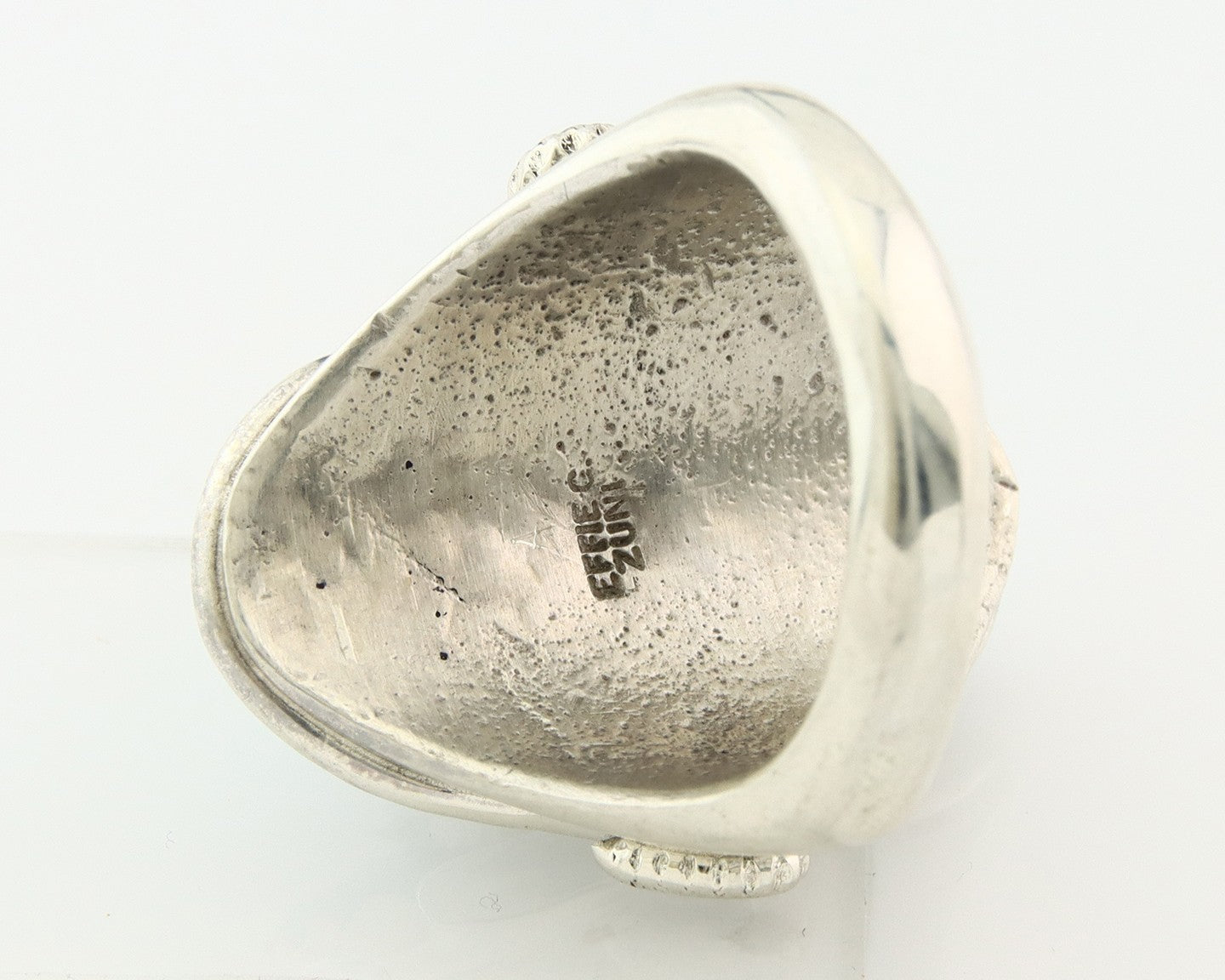 Men Heavy Zuni Snake Ring 925 Silver Turquoise Signed EFFIE CALAVASA C.80's