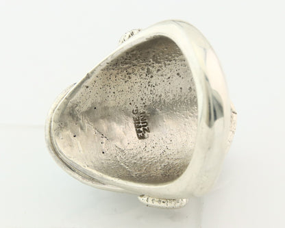 Men Heavy Zuni Snake Ring 925 Silver Turquoise Signed EFFIE CALAVASA C.80's