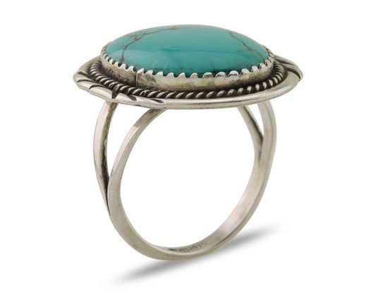 Navajo Ring 925 Silver Natural Spiderweb Turquoise Native Artist C.80's