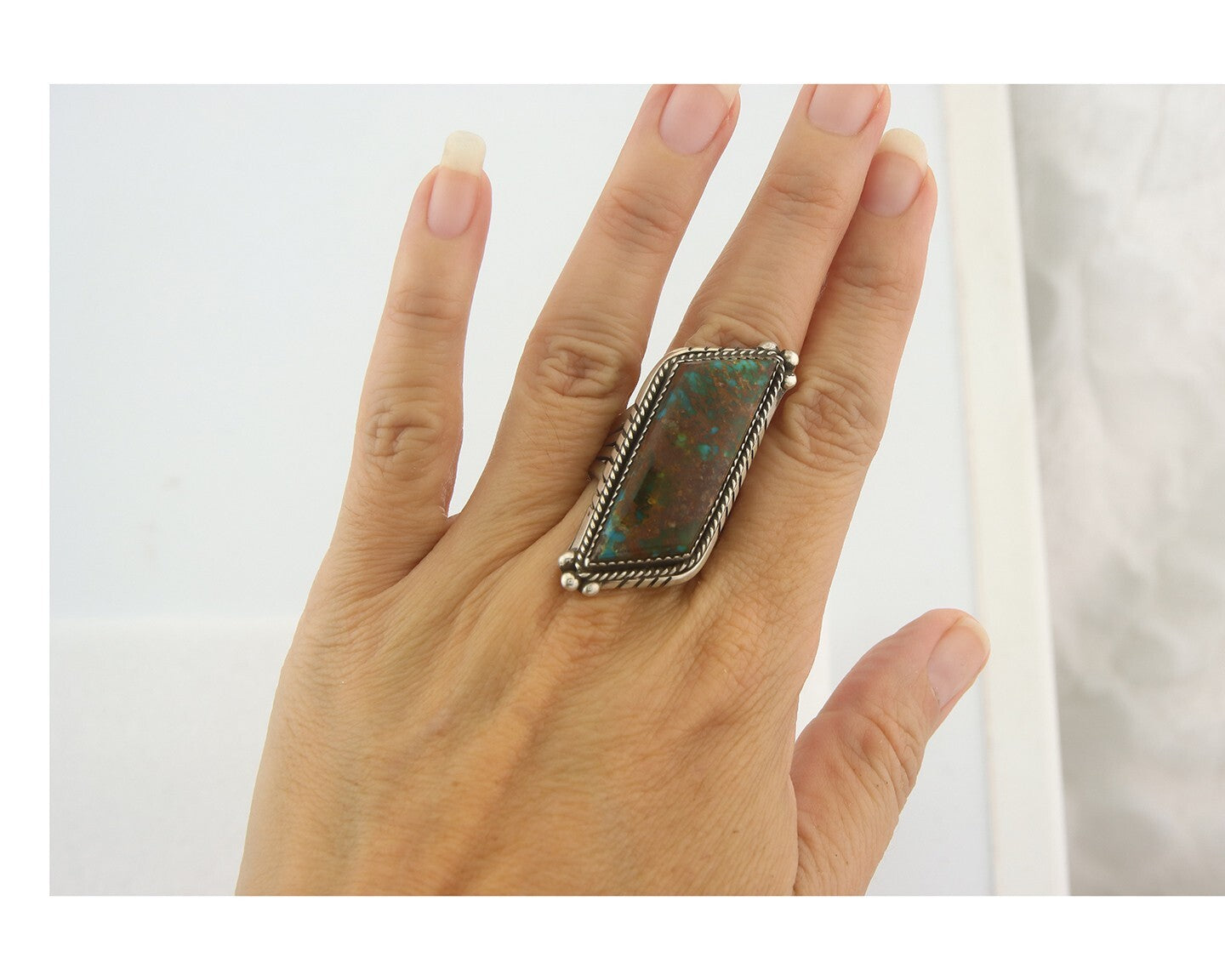 Vintage Navajo Ring 925 Sterling Authentic Turquoise Artist Signed TS Size 9.0