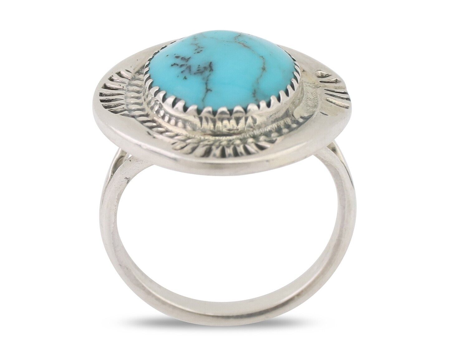 Navajo Ring 925 Silver Natural Blue Turquoise Artist Signed WM C.80's