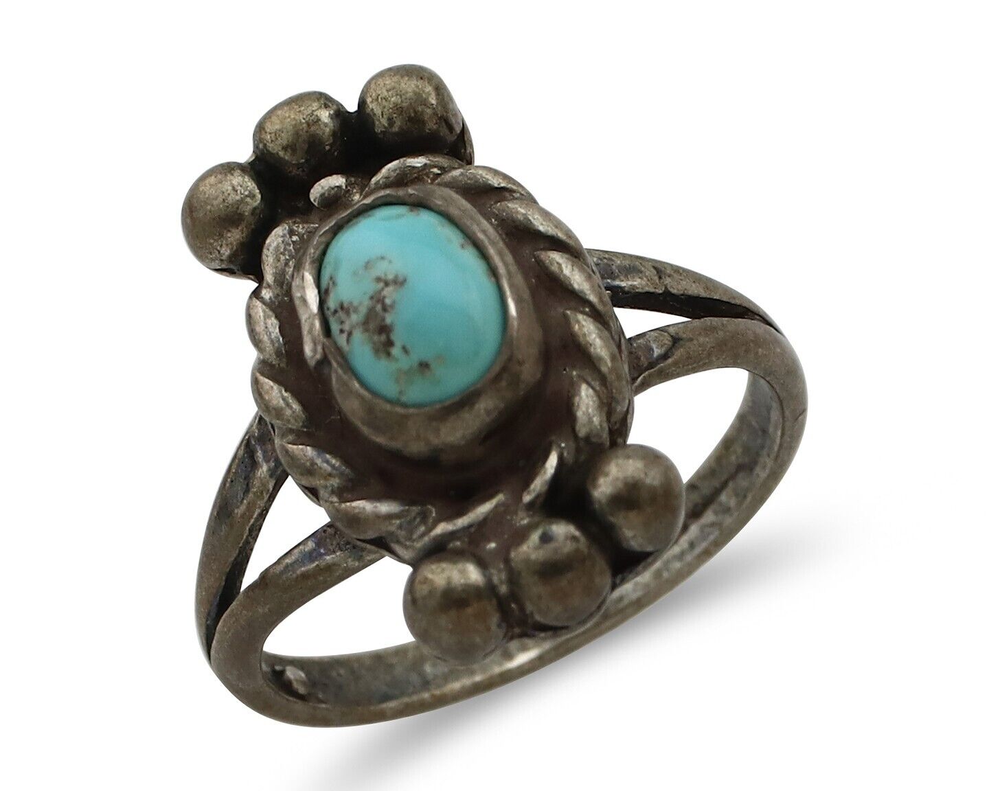 Navajo Ring 925 Silver Natural Blue Turquoise Native American Artist C.1980's