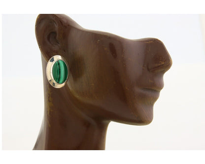 Navajo Earrings 925 Silver Natural Malachite Native American Artist C.80's