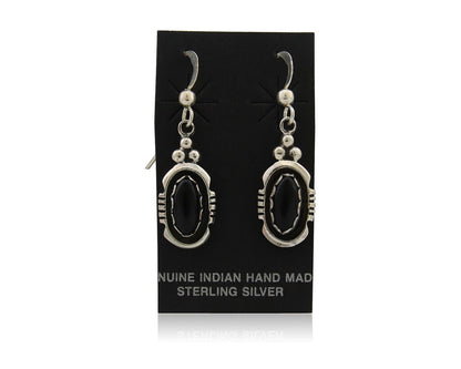 Navajo Dangle Earrings 925 Silver Natural Black Onyx Native American C.80's