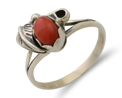 Navajo Handmade Ring 925 Silver Natural Coral Native Artist Size 7.0 C.80's