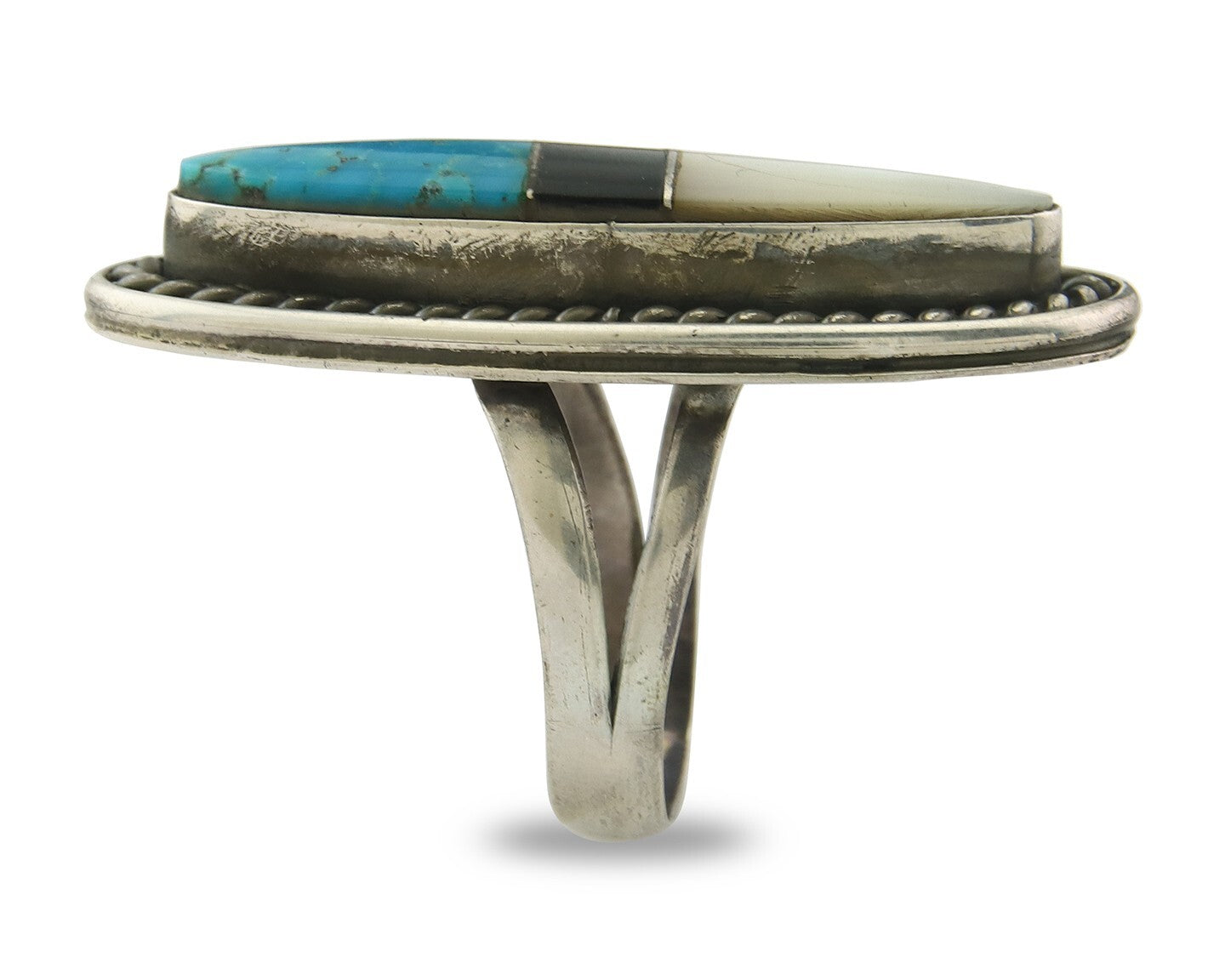 Vintage Navajo Ring 925 Sterling Silver Turquoise Signed Wilbur Yazzie Size 8.0