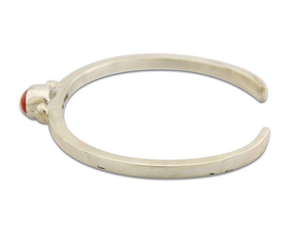 Navajo Bracelet .925 Silver Mediterranean Red Coral Cuff Native Artist C.80's