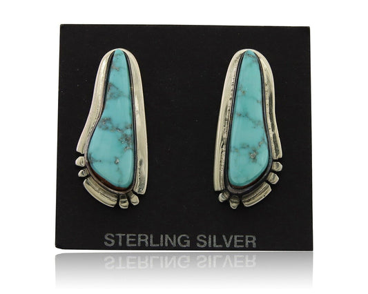 Zuni Earrings 925 Silver Natural Blue Turquoise Signed Doug Zachary C.80's