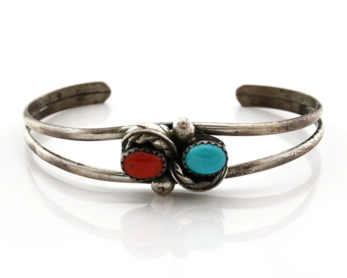 Navajo Cuff Bracelet Sterling Silver Gemstone Native American Artist C.80's