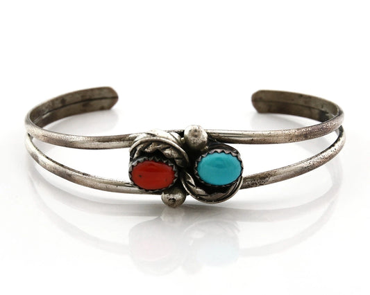Navajo Cuff Bracelet Sterling Silver Gemstone Native American Artist C.80's