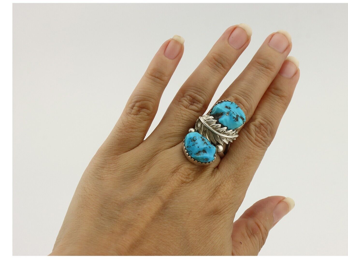 Zuni Ring 925 Silver Sleeping Beauty Turquoise Artist Signed SC C.80's