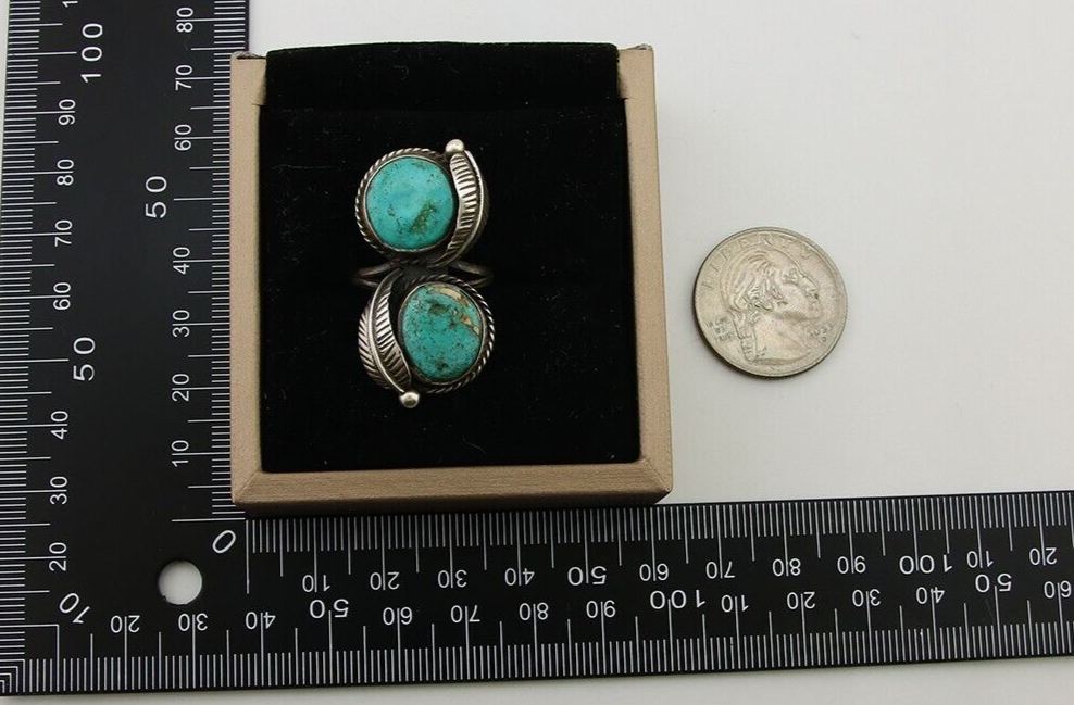 Navajo Ring 925 Sterling Silver Blue Turquoise Native American Artist C.80's
