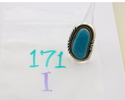 Navajo Ring 925 Sterling Natural Blue Turquoise Signed Ben S C.80's Size 9.0
