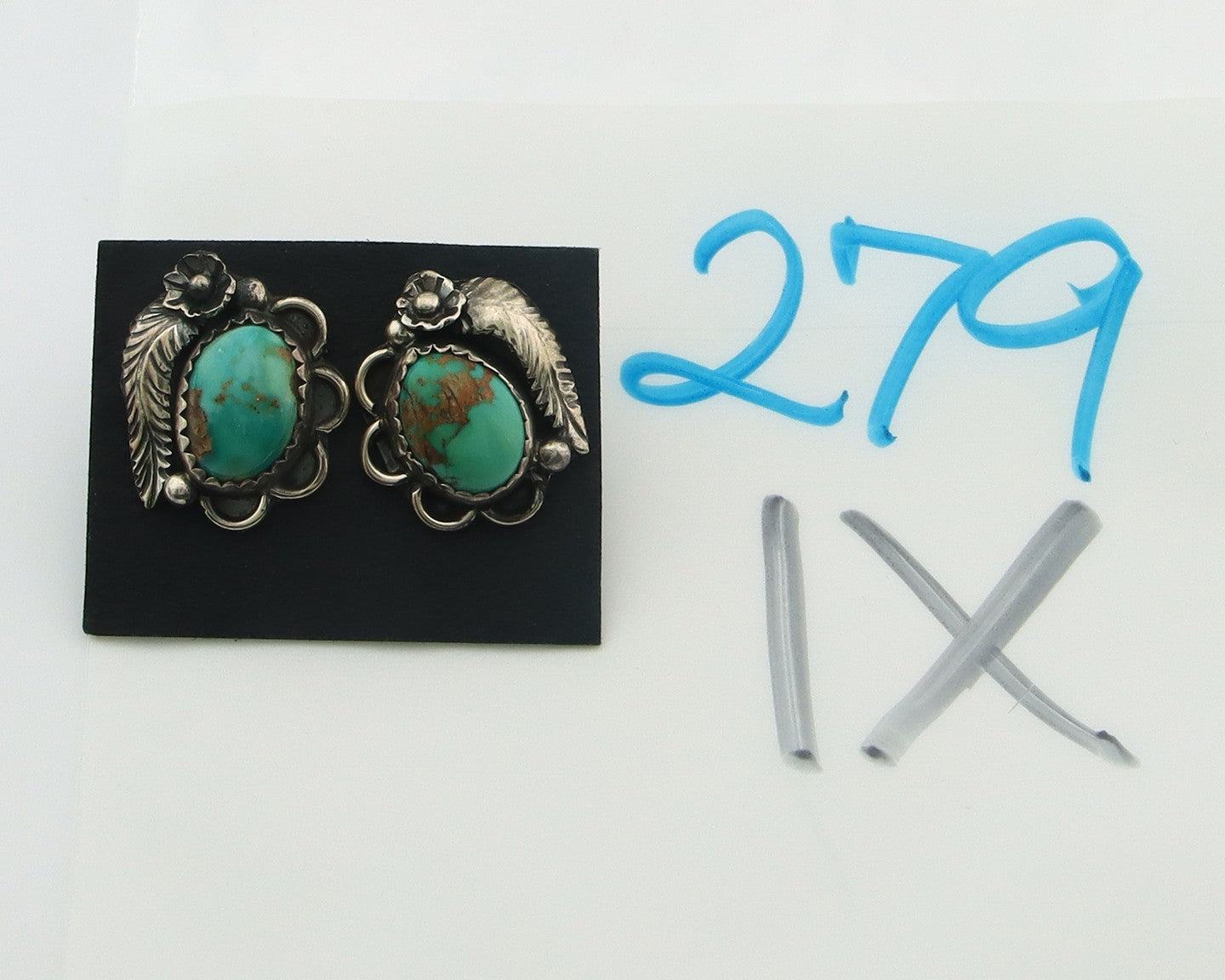 Navajo Earrings Sterling Silver Natural Turquoise Vintage Signed Tom Willeto