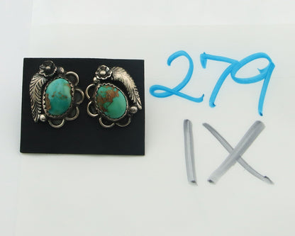 Navajo Earrings Sterling Silver Natural Turquoise Vintage Signed Tom Willeto