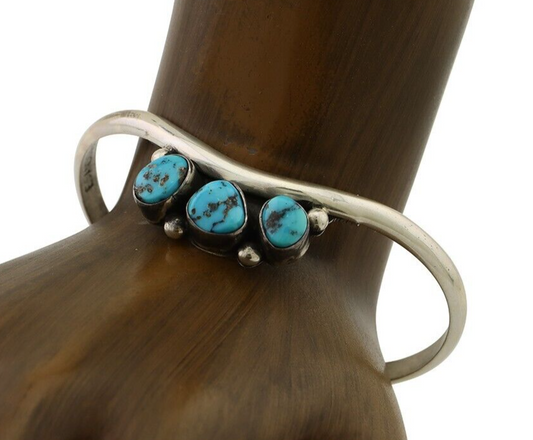 Navajo Bracelet 925 Silver Morenci Turquoise Artist Signed Frank Sandoval C.80's