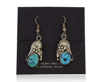 Navajo Handmade Earrings 925 Silver Natural Turquoise Native Artist C.80's