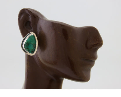 Navajo Shield Earrings 925 Silver Natural Turquoise Artist Signed M.S. C.80's