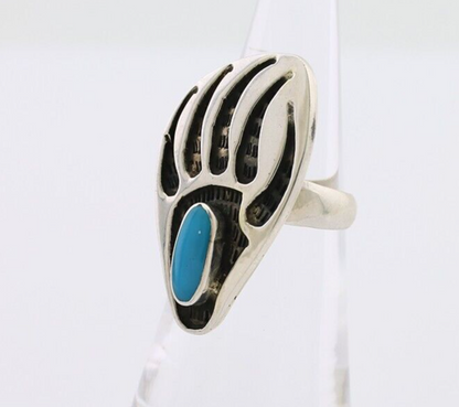 Navajo Badger Paw Ring 925 Silver Turquoise Native American Artist C.80's