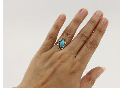 Navajo Ring 925 Silver Sleeping Beauty Turquoise Signed SkyStone Creations C80s