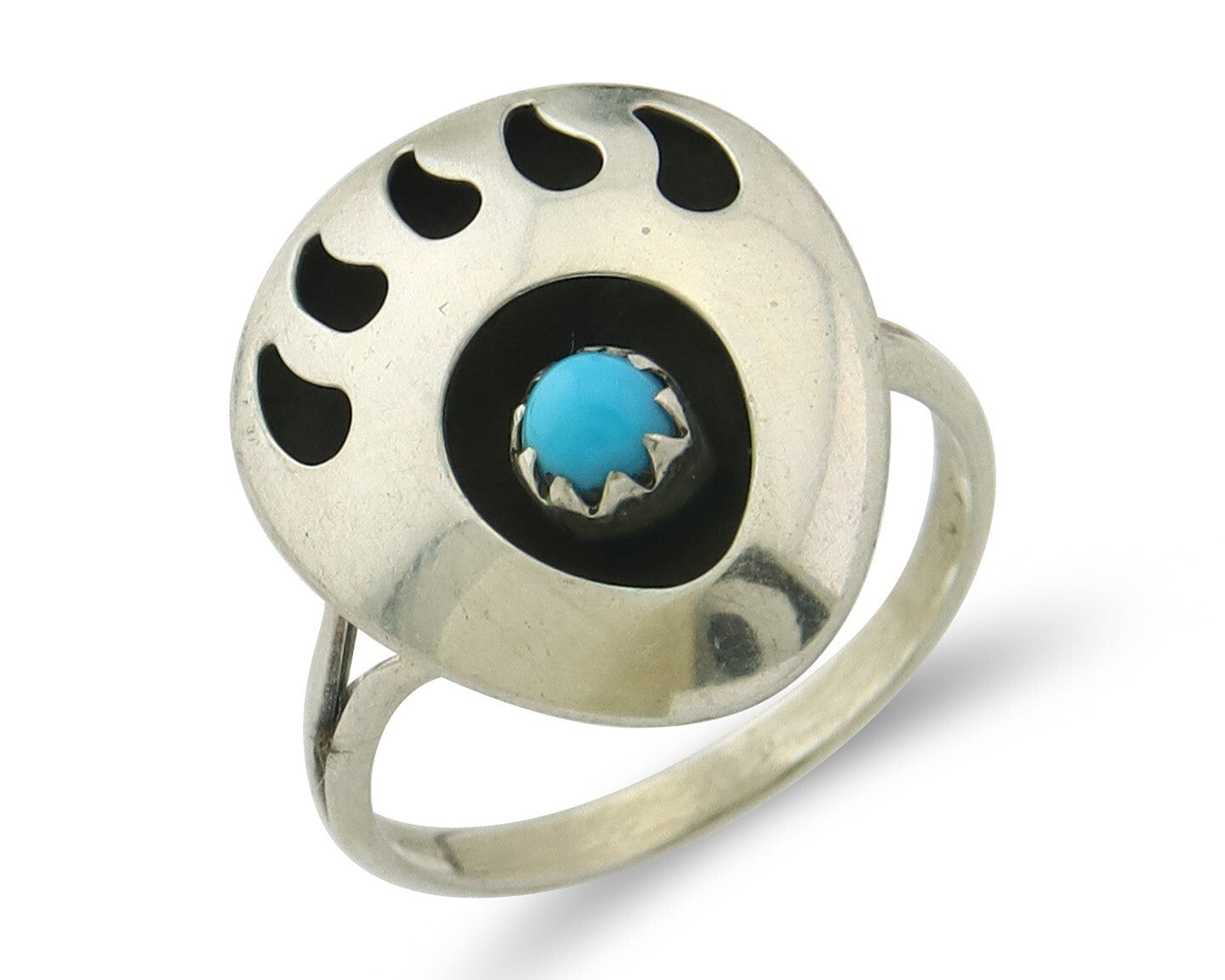 Navajo Paw Ring Sterling Silver Authentic Turquoise Handmade Size 4.0