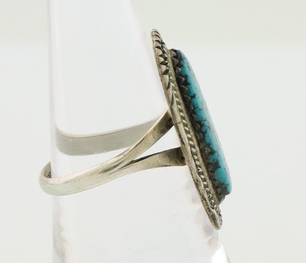 Navajo Ring 925 Silver Natural Spiderweb Turquoise Native American Artist C.80's