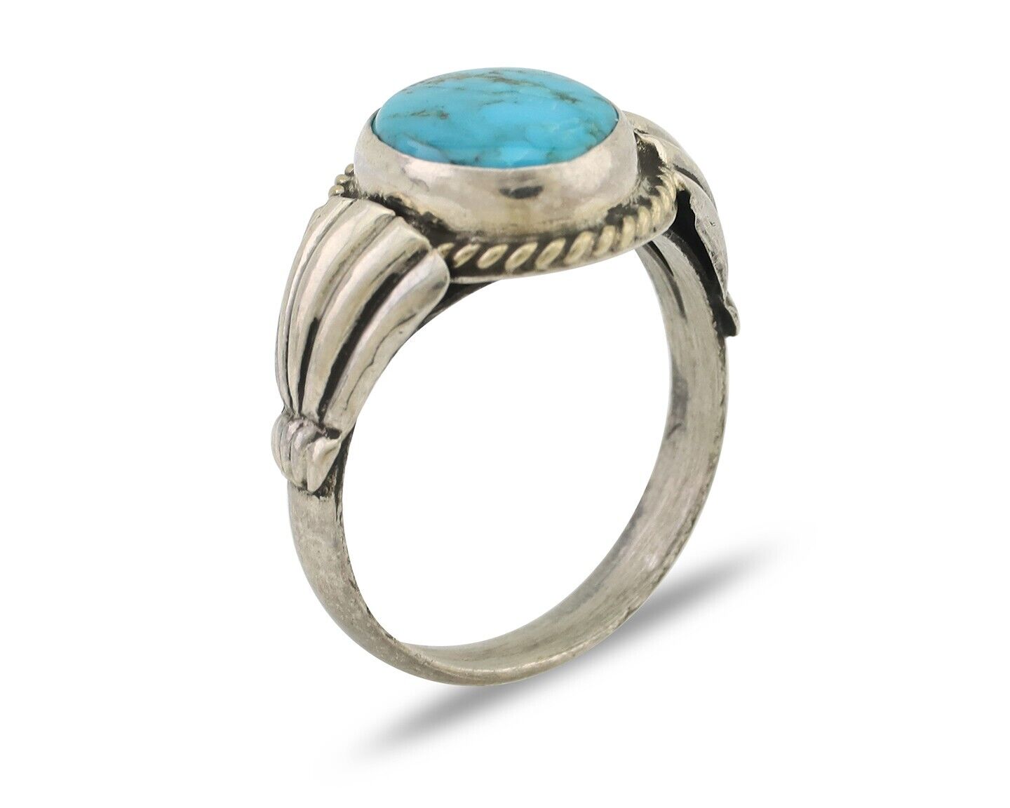 Navajo Ring 925 Silver Natural Turquoise Native American Artist C.80's Size 8.0