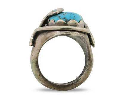 Mens Heavy Zuni Snake Ring 925 Silver Turquoise Signed EFFIE CALAVASA C.80's