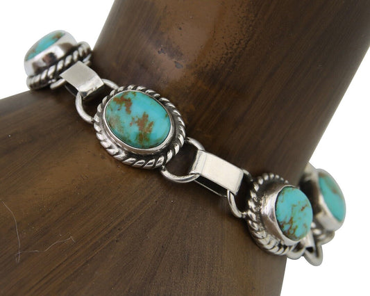 Navajo Bracelet 925 Silver Natural Blue Turquoise Native American Artist C.80's