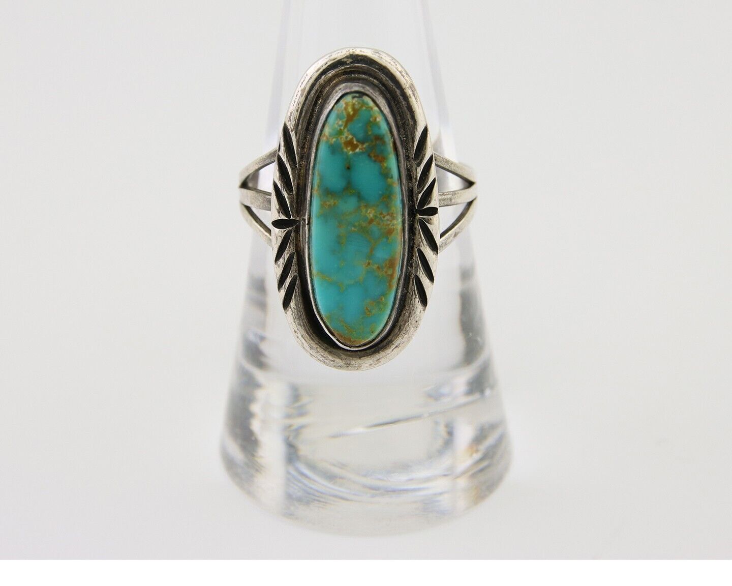 Navajo Ring 925 Silver Nevada Blue Turquoise Signed MC C.80's