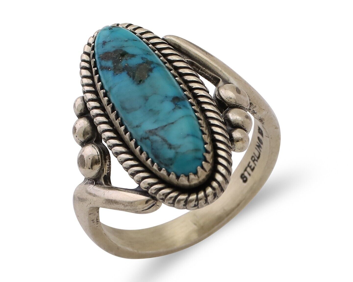 Navajo Ring 925 Silver Natural Kingman Turquoise Signed Wheeler MFG C.80's