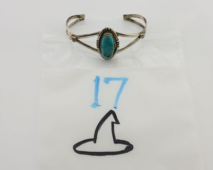 Navajo Bracelet 925 Silver Kingman Turquoise Native American Artist C.80's