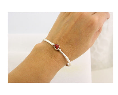 Navajo Bracelet .925 Silver Natural Red Coral Cuff Native American Artist C.80's