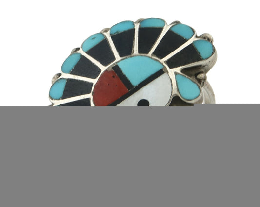 Vintage Zuni Ring 925 Sterling Silver Natural Gemstone Signed ELR Size 6.25