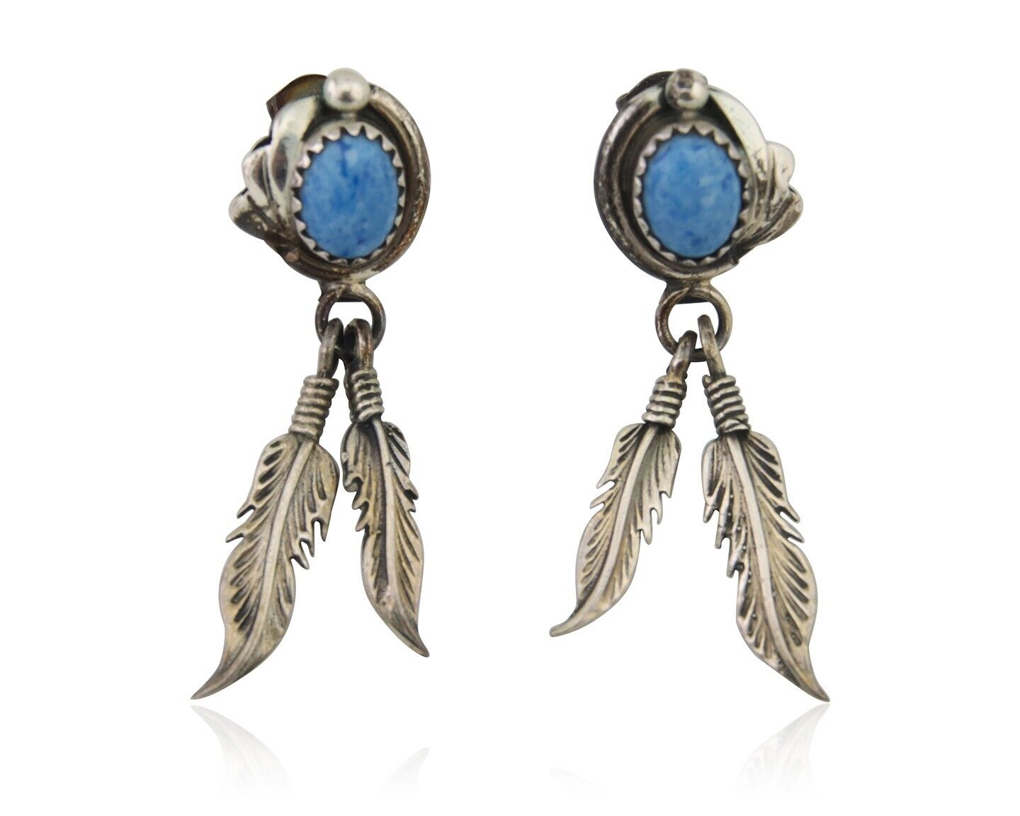 Navajo Earrings 925 Silver Blue Denim Lapis Native American Artist C.80's