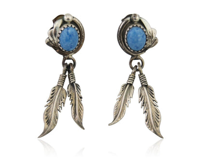 Navajo Earrings 925 Silver Blue Denim Lapis Native American Artist C.80's